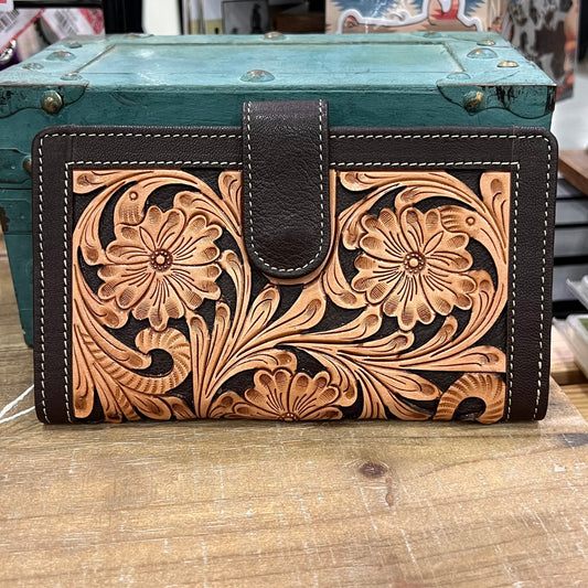 Hand Tooled Leather Wallet - Dark Brown