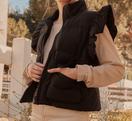 Black Ruffle Vest