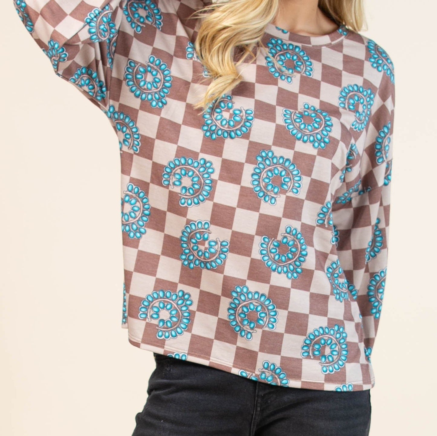 Concho + Checker Crewneck