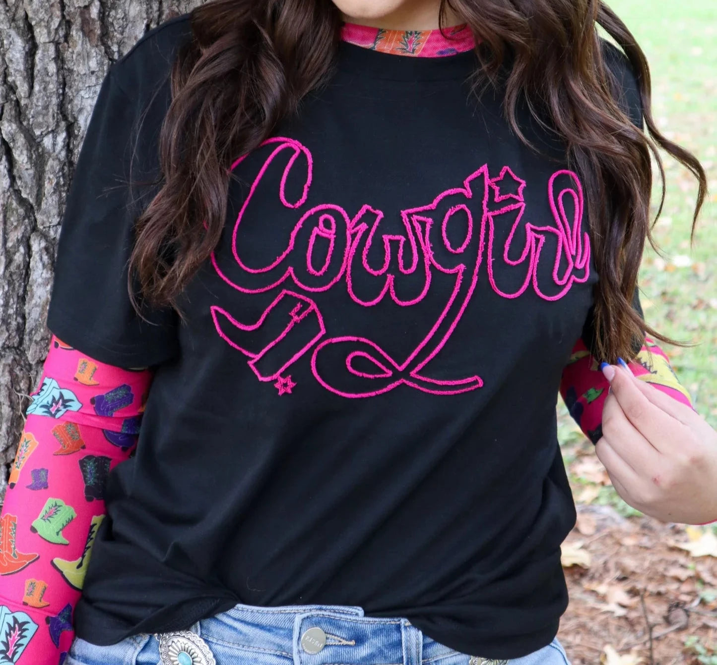 Pink + Black Cowgirl Top