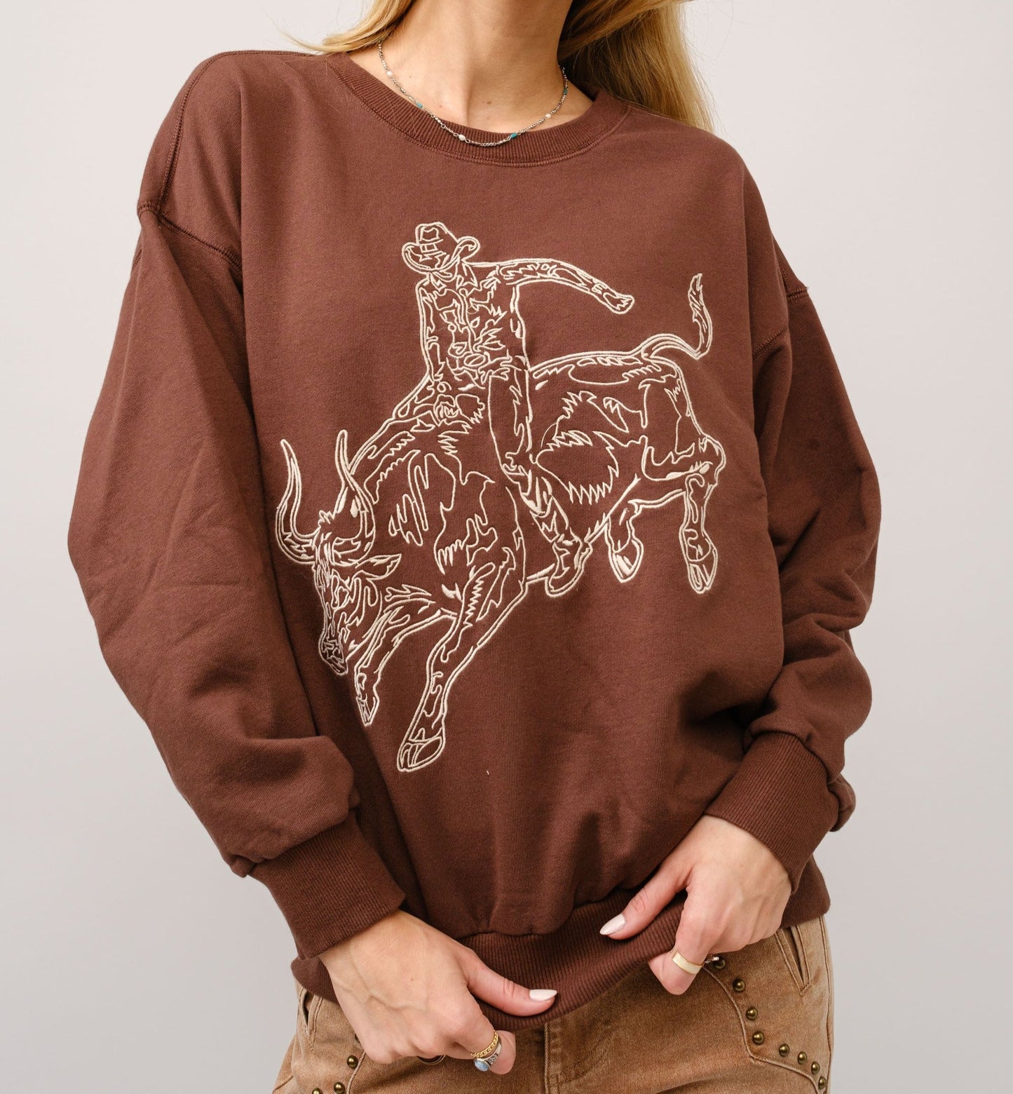 Embroidered Bronc Crewneck