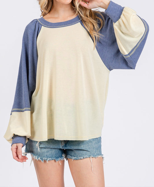 Yellow + Blue Colorblock Top