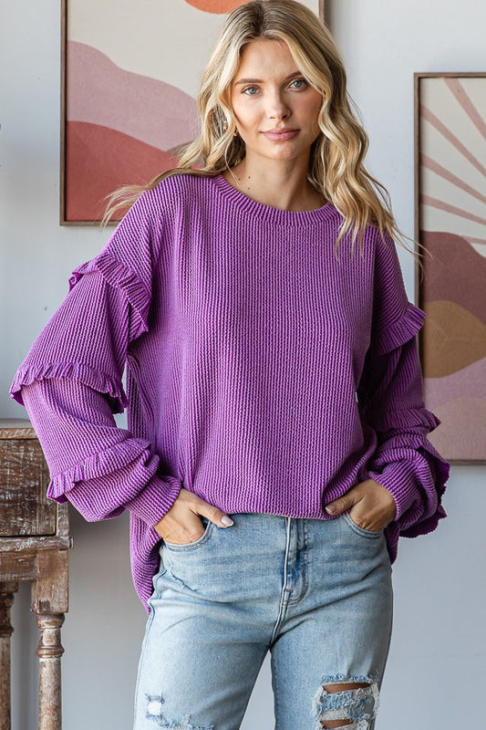 Magenta Ruffle Trim Top