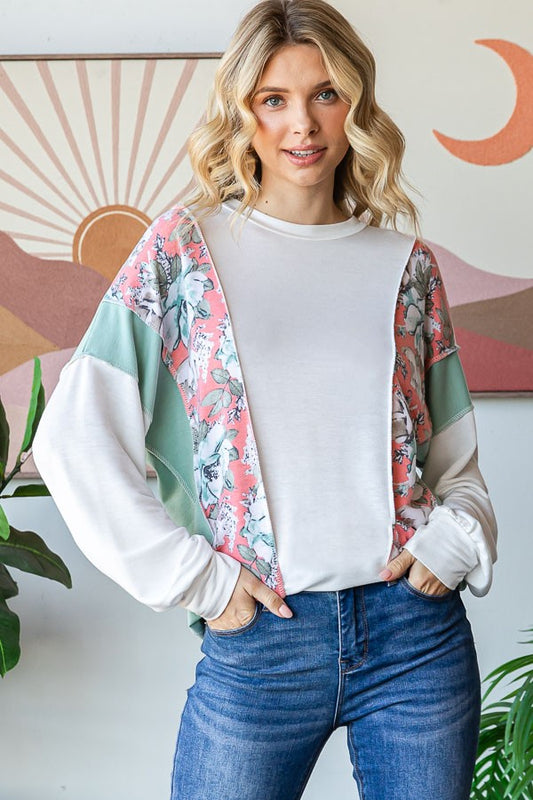 Sage Colorblock Floral Top